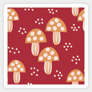 Forest of mushrooms in mustard and cool red Sticker